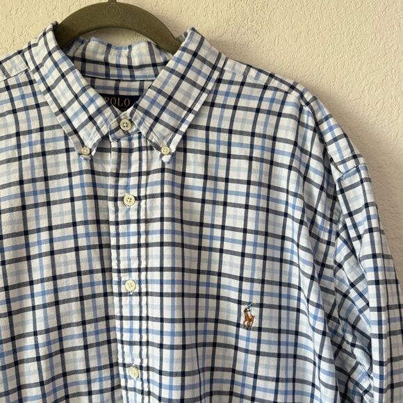 Ralph Lauren Men’s Blue Plaid Oxford Shirt 2XB Long Sleeve Button-Down Preppy - Picture 3 of 6